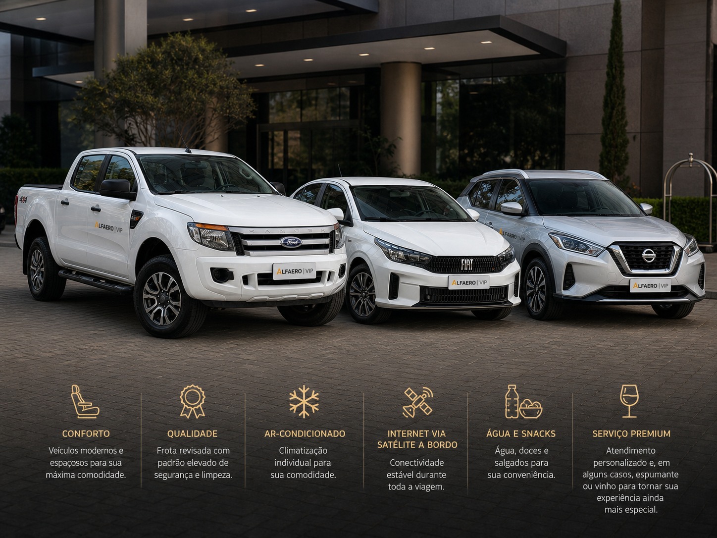 Frota premium Alfaero VIP com ve&iacute;culos modernos, conforto e servi&ccedil;o de bordo